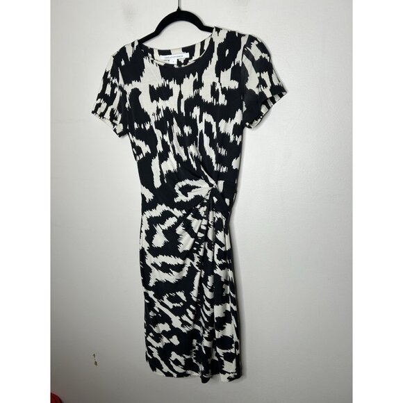 Diane von Furstenberg Zoe Silk Dress Women’s Black White Abstract Print Size 4 - Picture 2 of 9